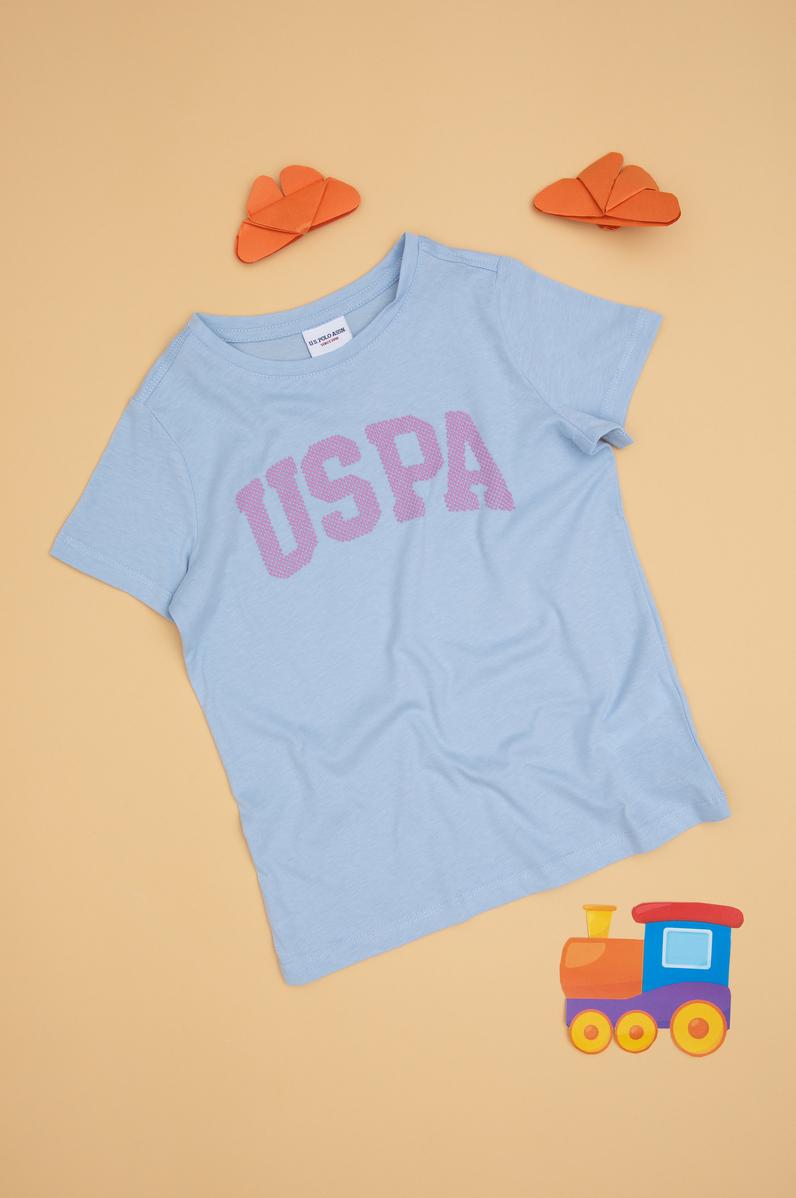 Kız Çocuk Açık Mavi Bisiklet Yaka Basic Tişört