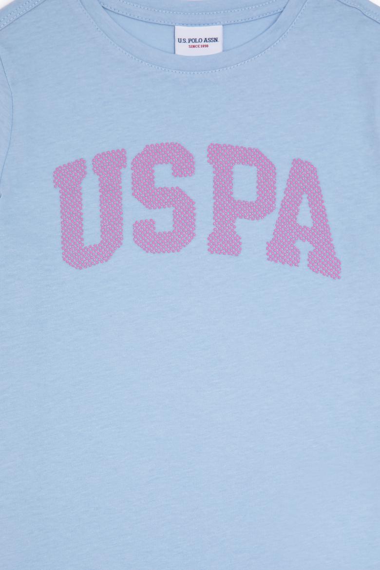 Kız Çocuk Açık Mavi Bisiklet Yaka Basic Tişört - 50283360112