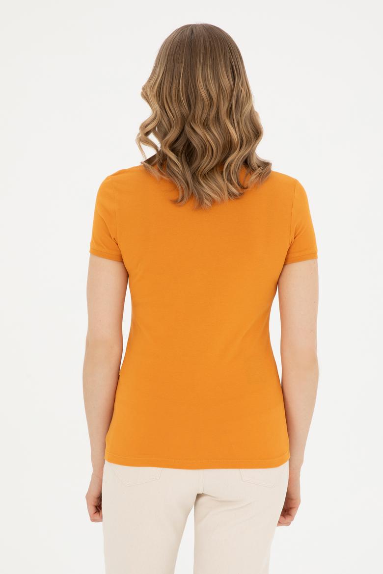 Kadın Kiremit Basic Polo Yaka Tişört - 50280060116