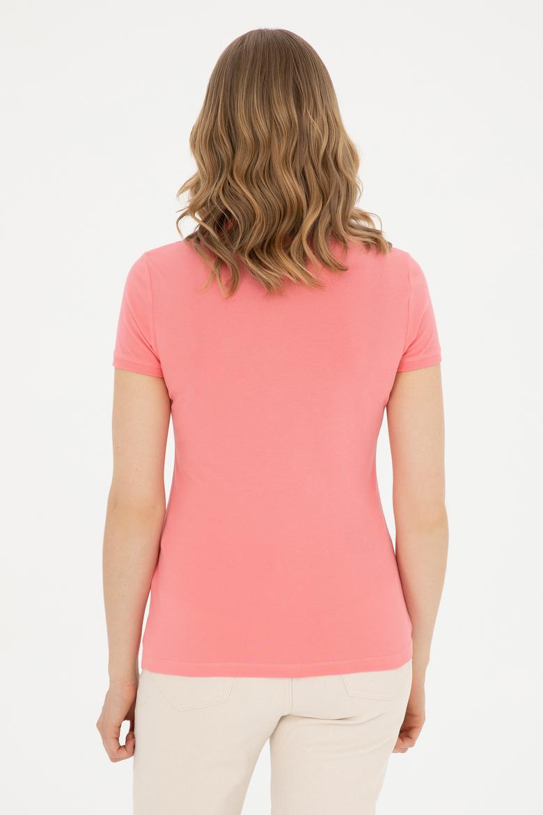 Kadın Neon Pembe Basic Polo Yaka Tişört - 50280060180