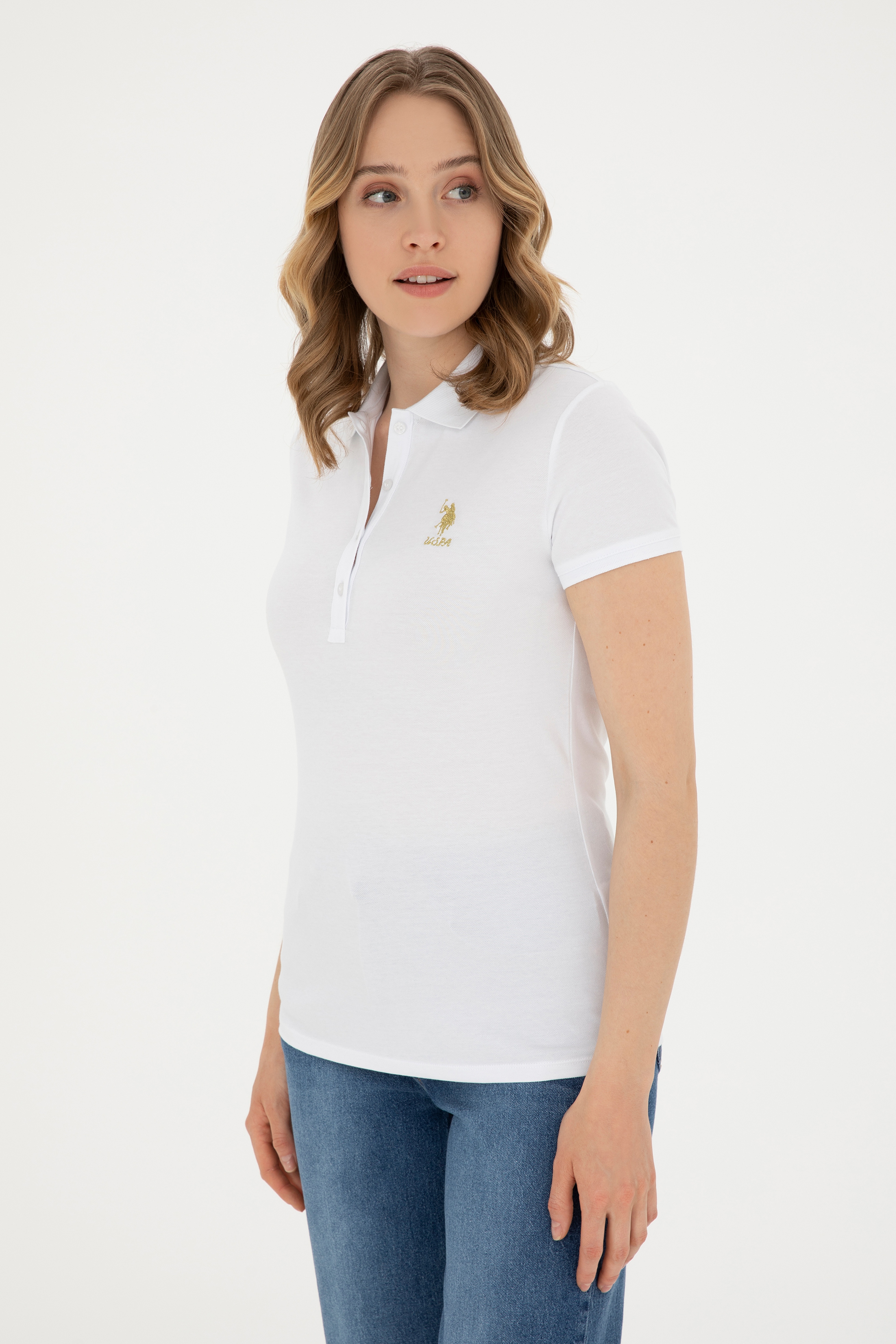Kadın Beyaz Basic Polo Yaka Tişört