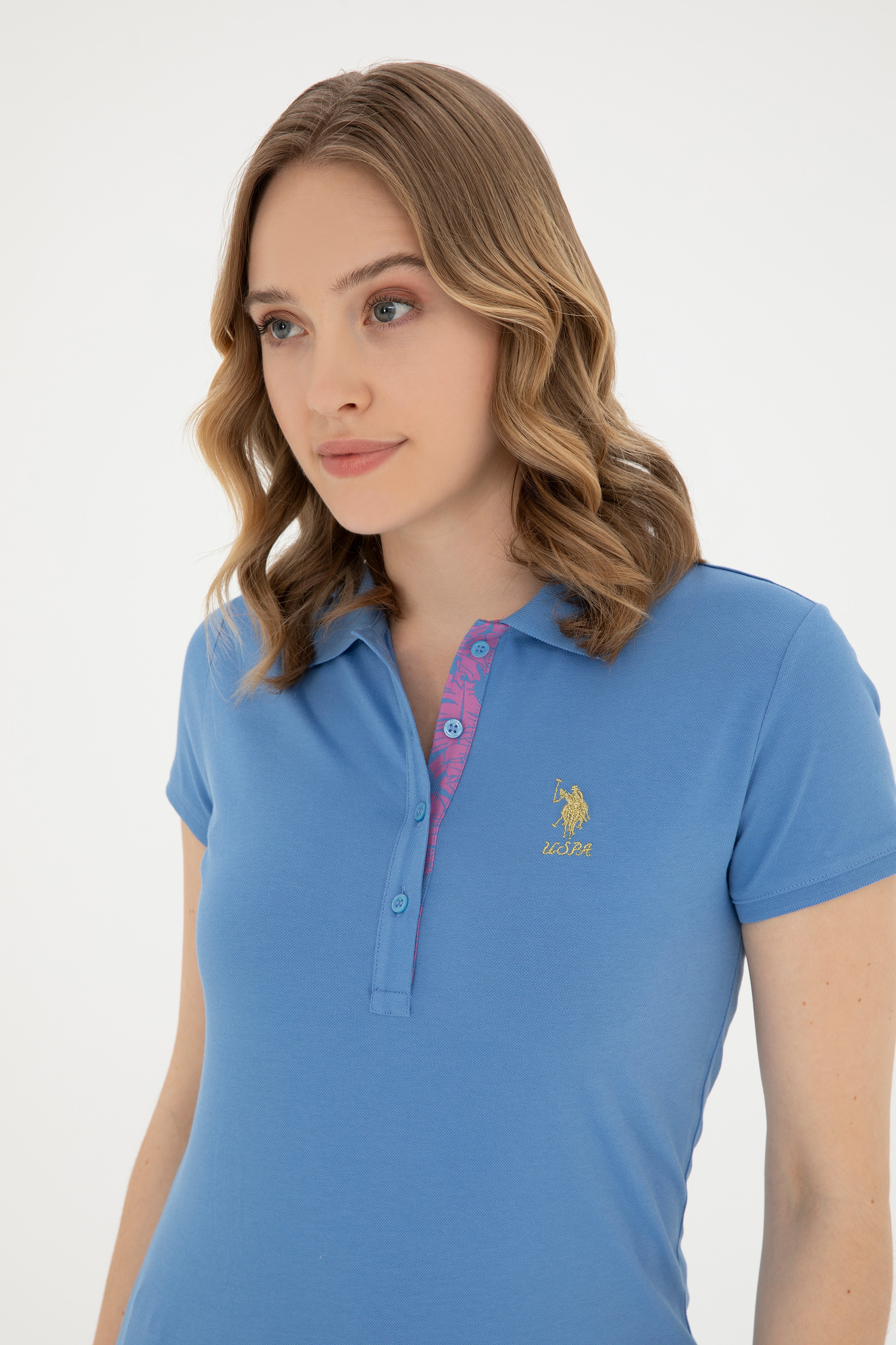 Kadın Koyu Mavi Basic Polo Yaka Tişört - Image 2