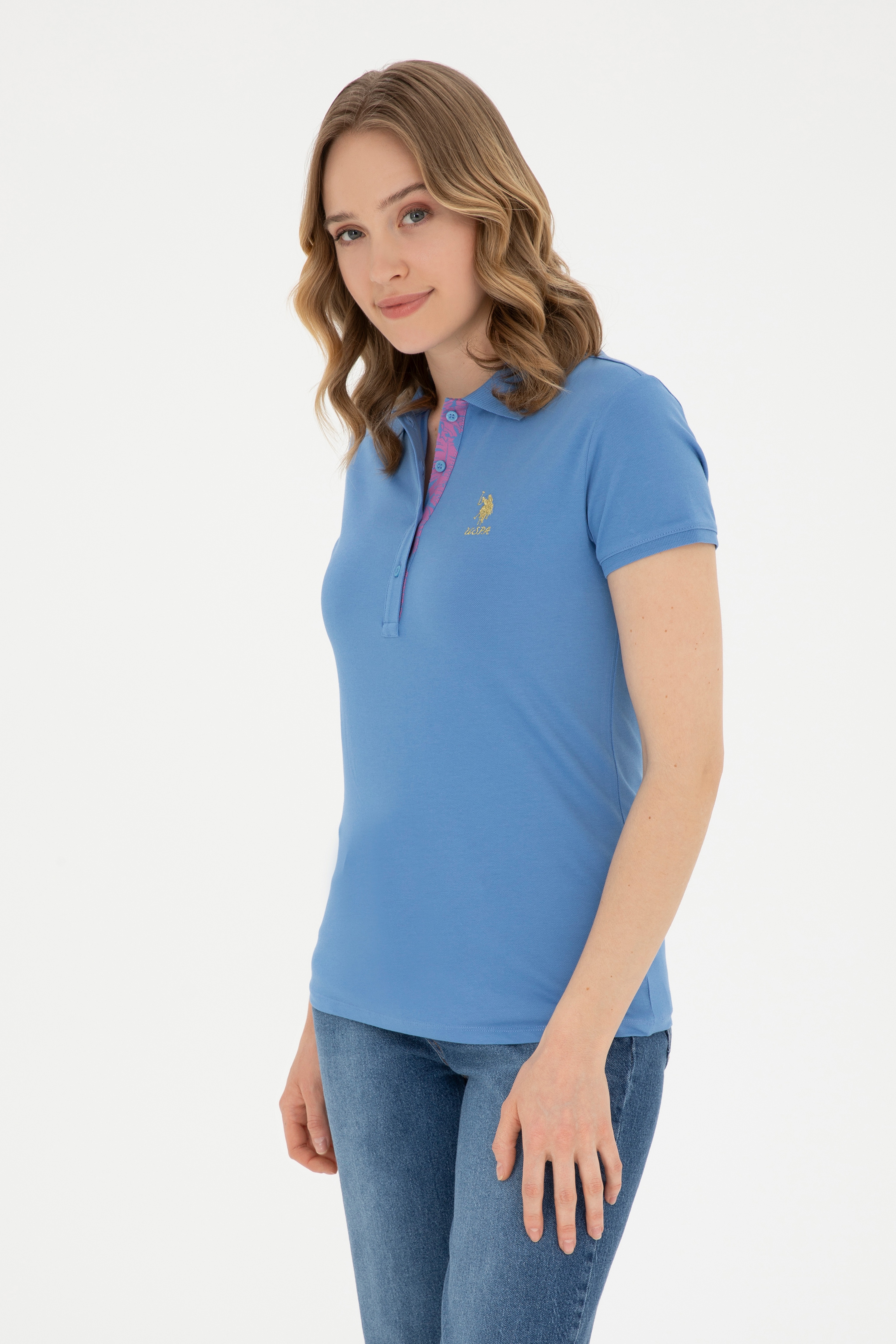 Kadın Koyu Mavi Basic Polo Yaka Tişört - Image 1
