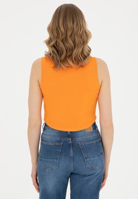 Kadın Turuncu Bisiklet Yaka Crop Basic Tişört - 50288570032