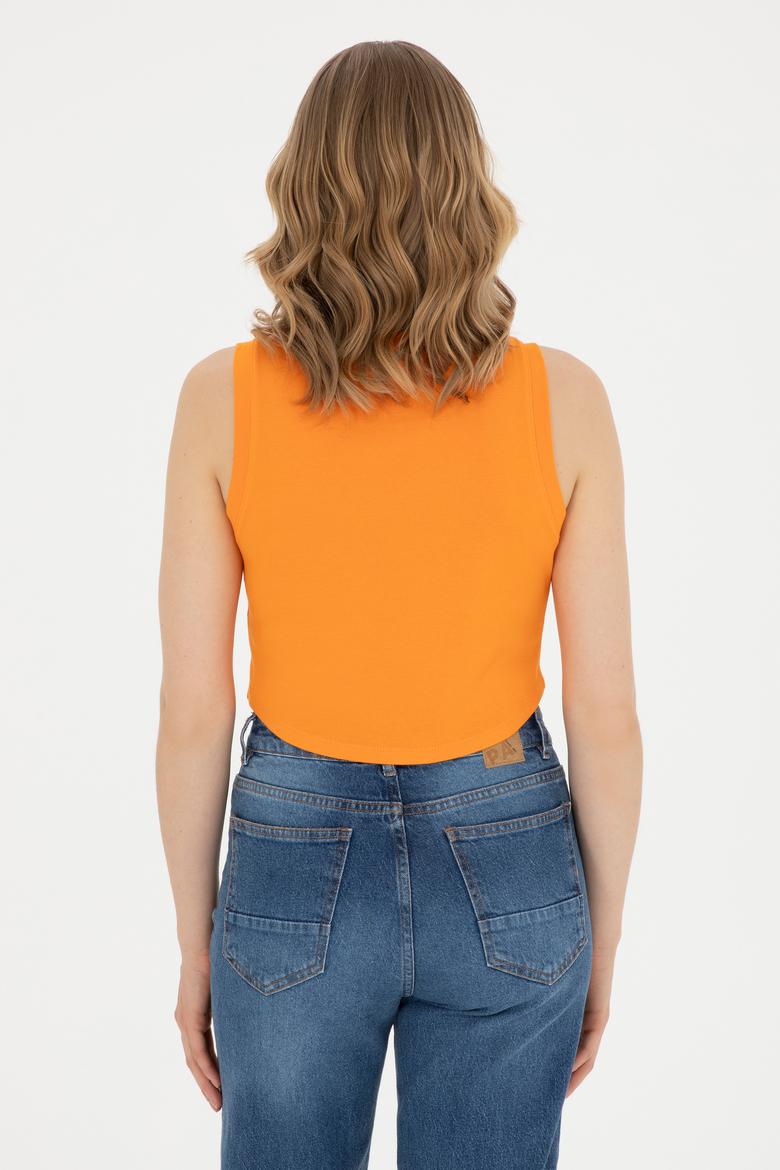 Kadın Turuncu Bisiklet Yaka Crop Basic Tişört - 50288570032