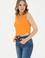 Kadın Turuncu Bisiklet Yaka Crop Basic Tişört