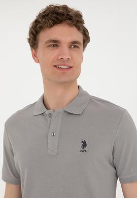 Erkek Slim Fit Polo Yaka Koyu Gri Basic Tişört - 50279613087