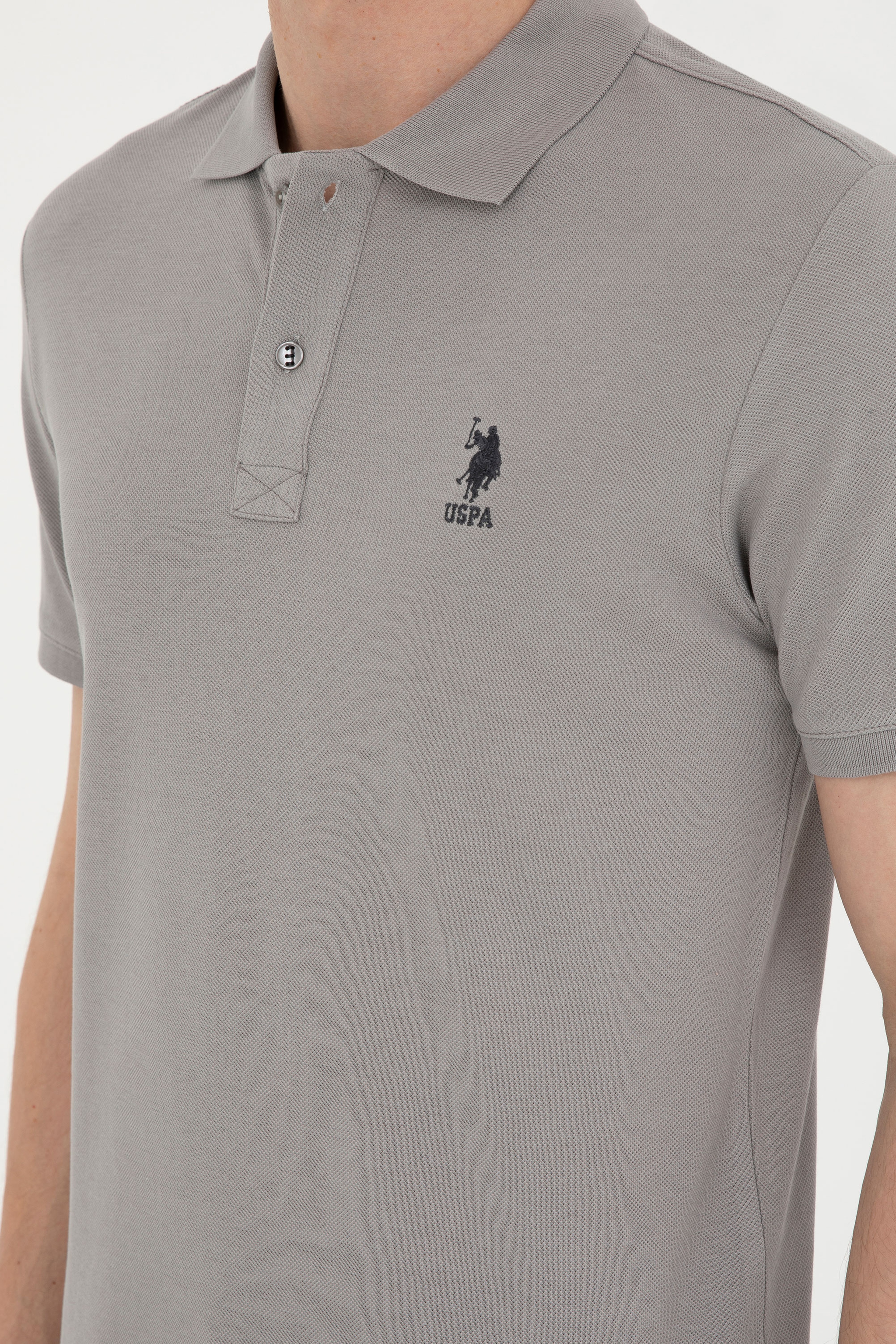 Erkek Slim Fit Polo Yaka Koyu Gri Basic Tişört - Image 7