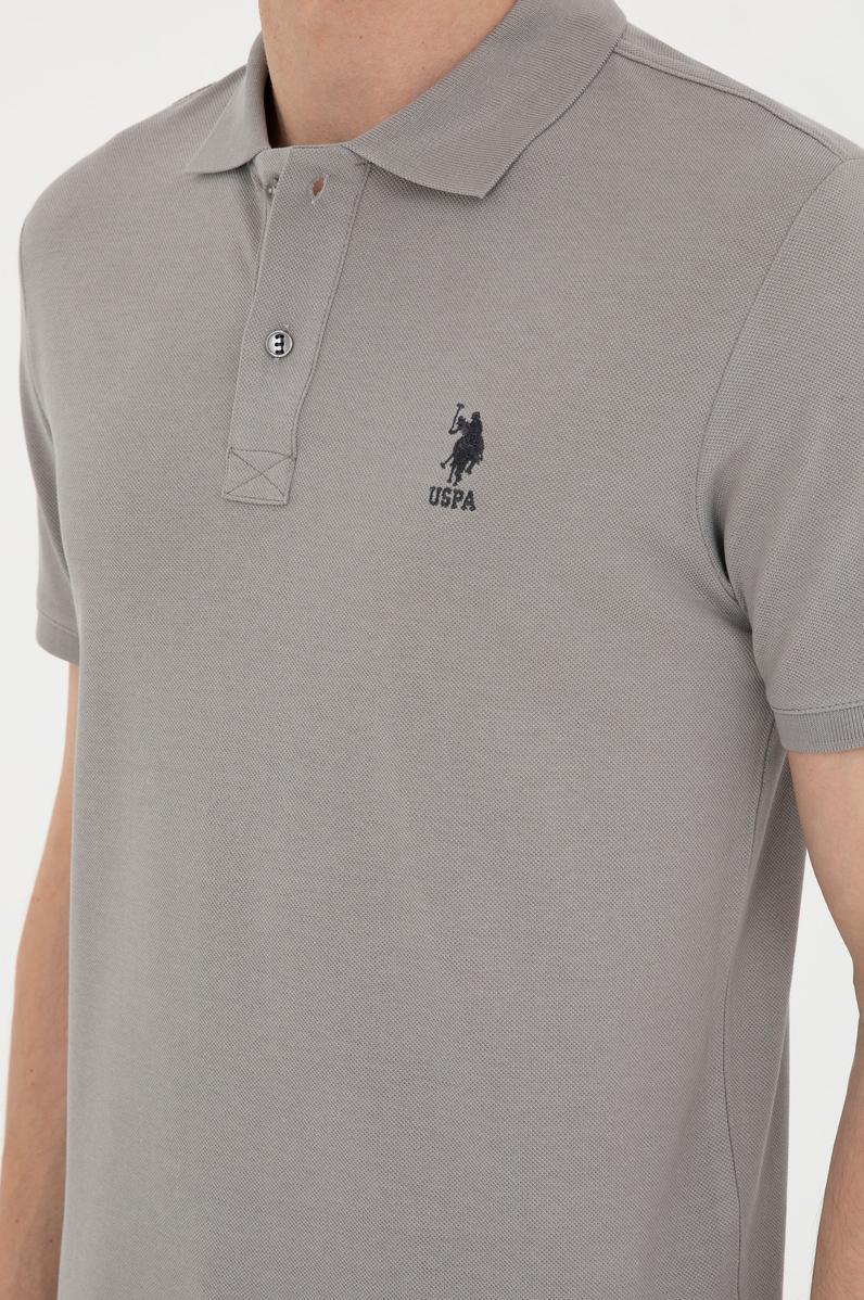 Erkek Slim Fit Polo Yaka Koyu Gri Basic Tişört