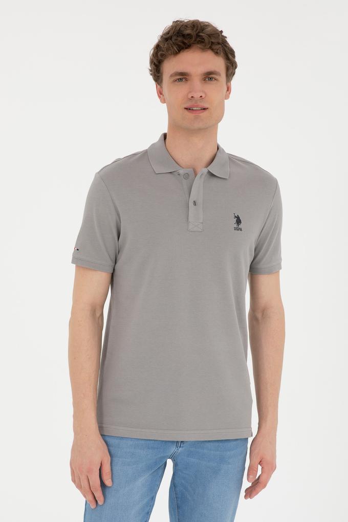 Erkek Slim Fit Polo Yaka Koyu Gri Basic Tişört
