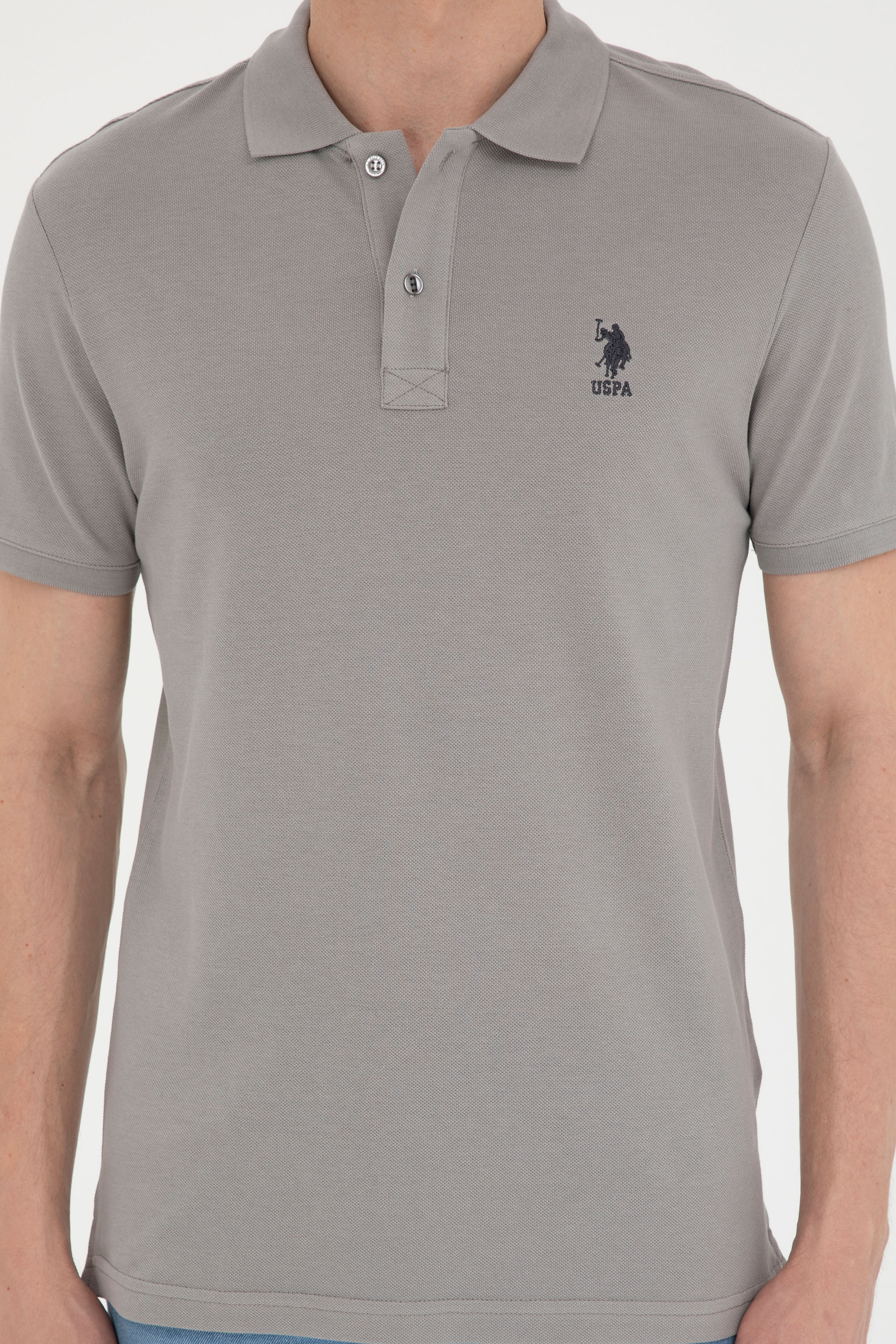 Erkek Slim Fit Polo Yaka Koyu Gri Basic Tişört - Image 6