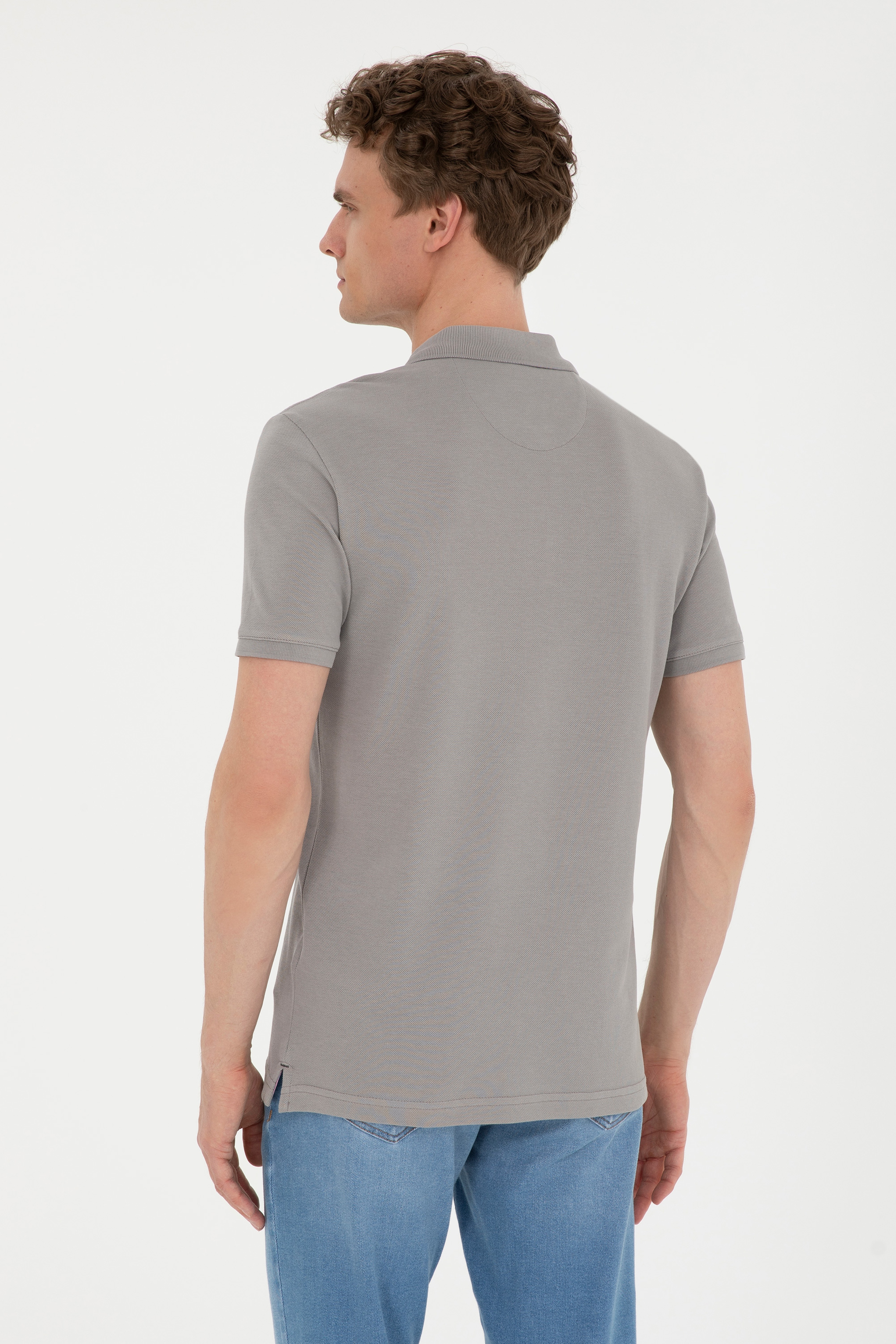 Erkek Slim Fit Polo Yaka Koyu Gri Basic Tişört - Image 5