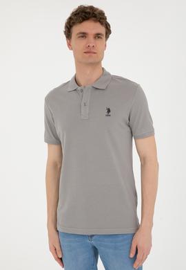Erkek Slim Fit Polo Yaka Koyu Gri Basic Tişört - 50279613087