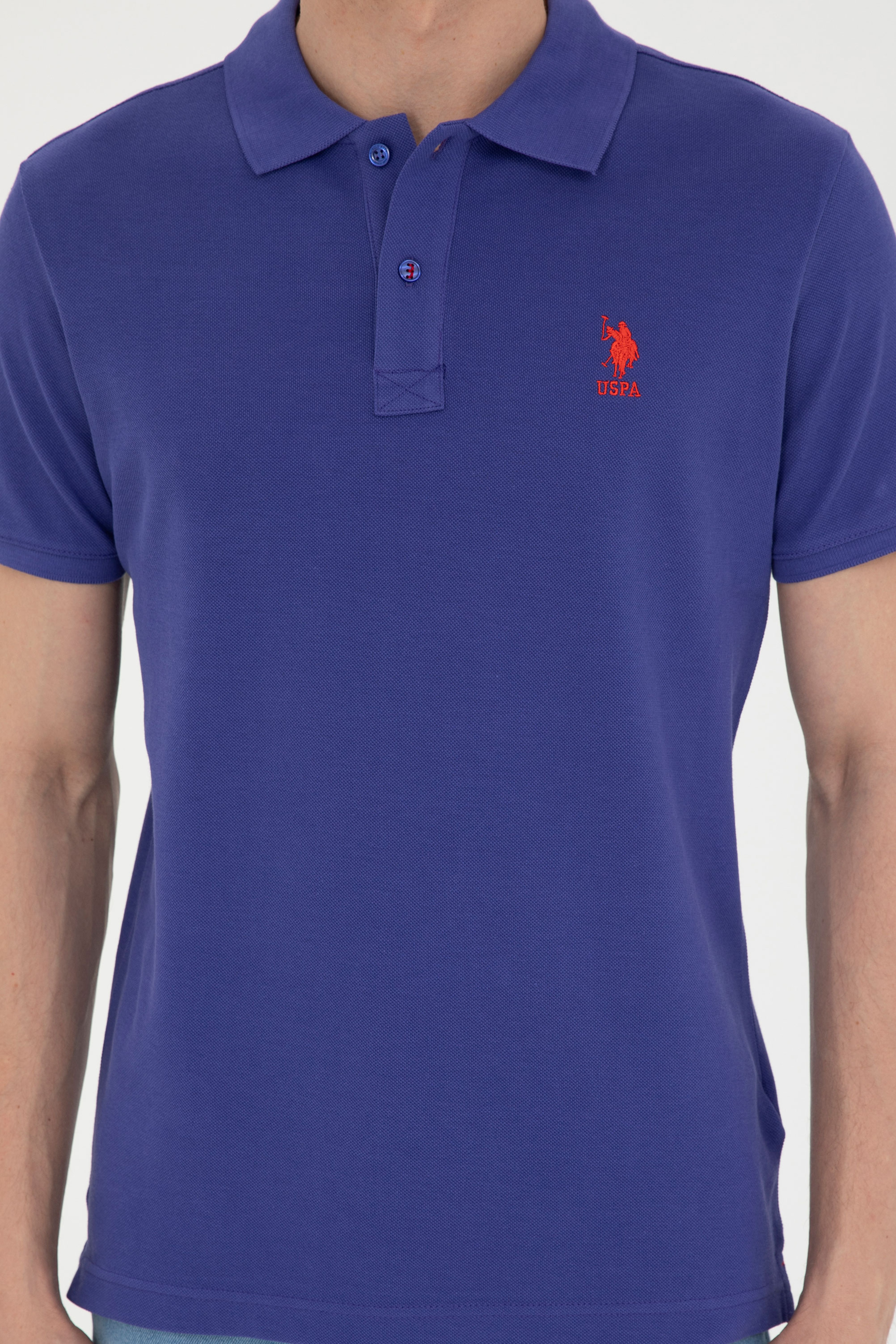 Erkek Slim Fit Polo Yaka Mavi Basic Tişört - Image 6