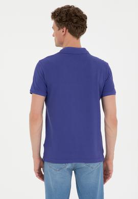 Erkek Slim Fit Polo Yaka Mavi Basic Tişört - 50279613374