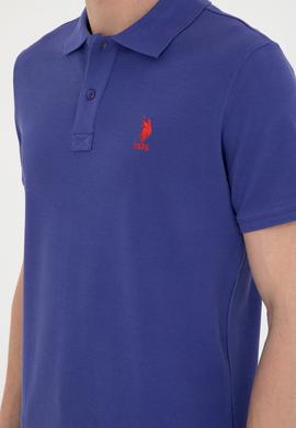 Erkek Slim Fit Polo Yaka Mavi Basic Tişört - 50279613374
