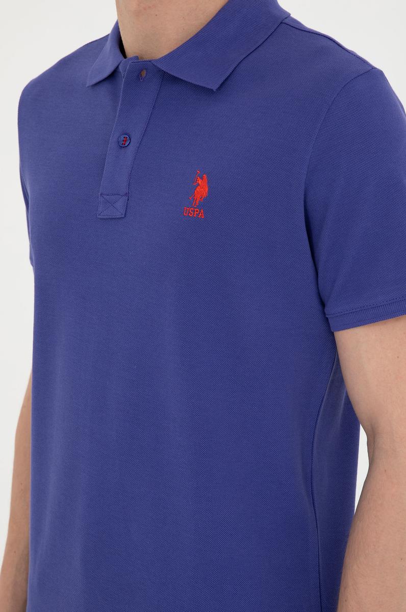 Erkek Slim Fit Polo Yaka Mavi Basic Tişört