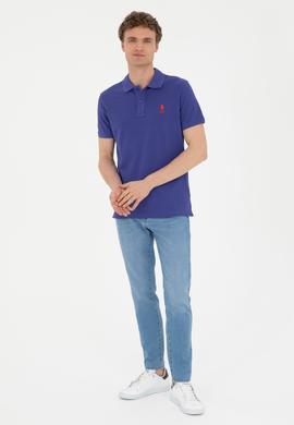 Erkek Slim Fit Polo Yaka Mavi Basic Tişört - 50279613374