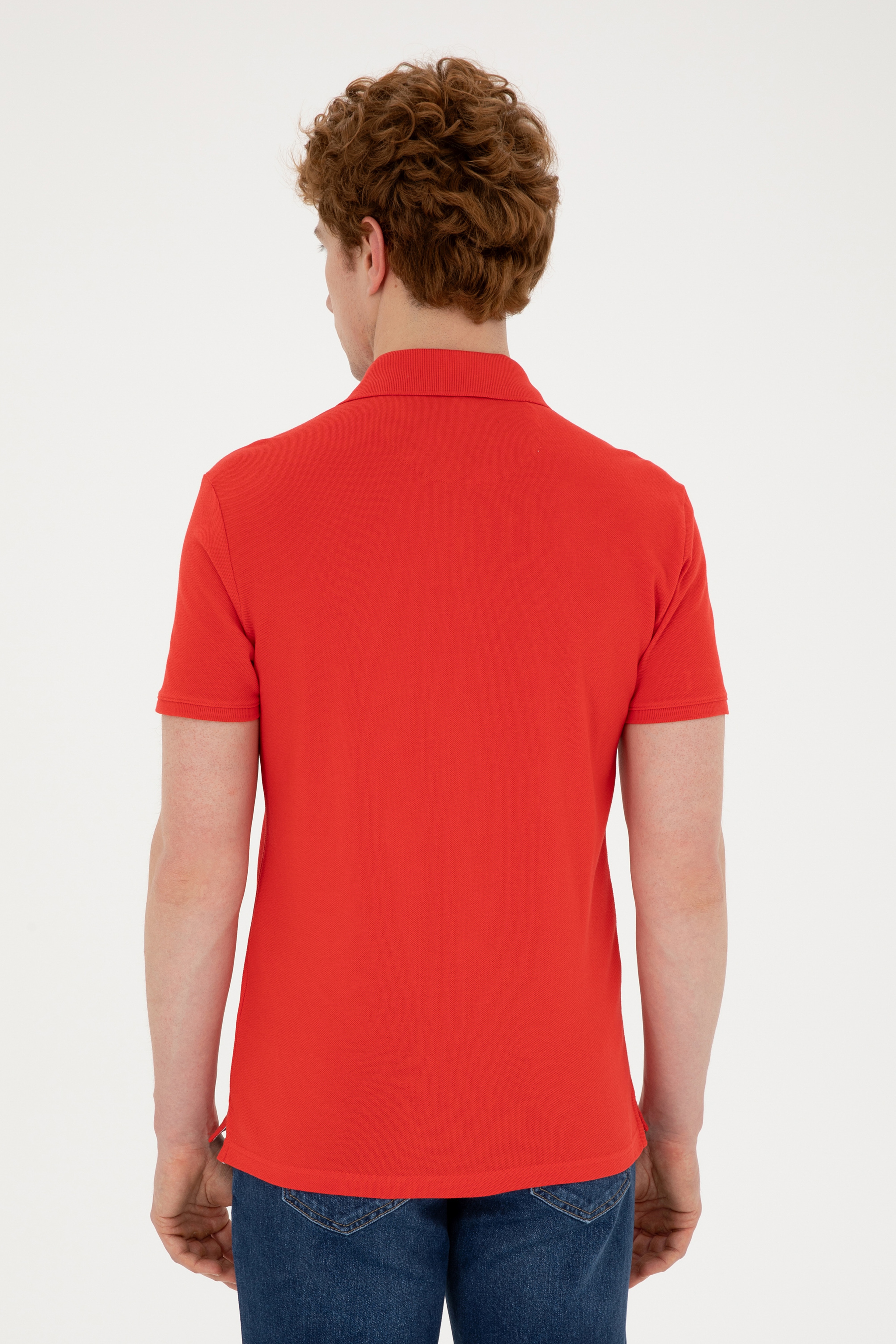 Erkek Slim Fit Polo Yaka Kırmızı Basic Tişört - Image 5