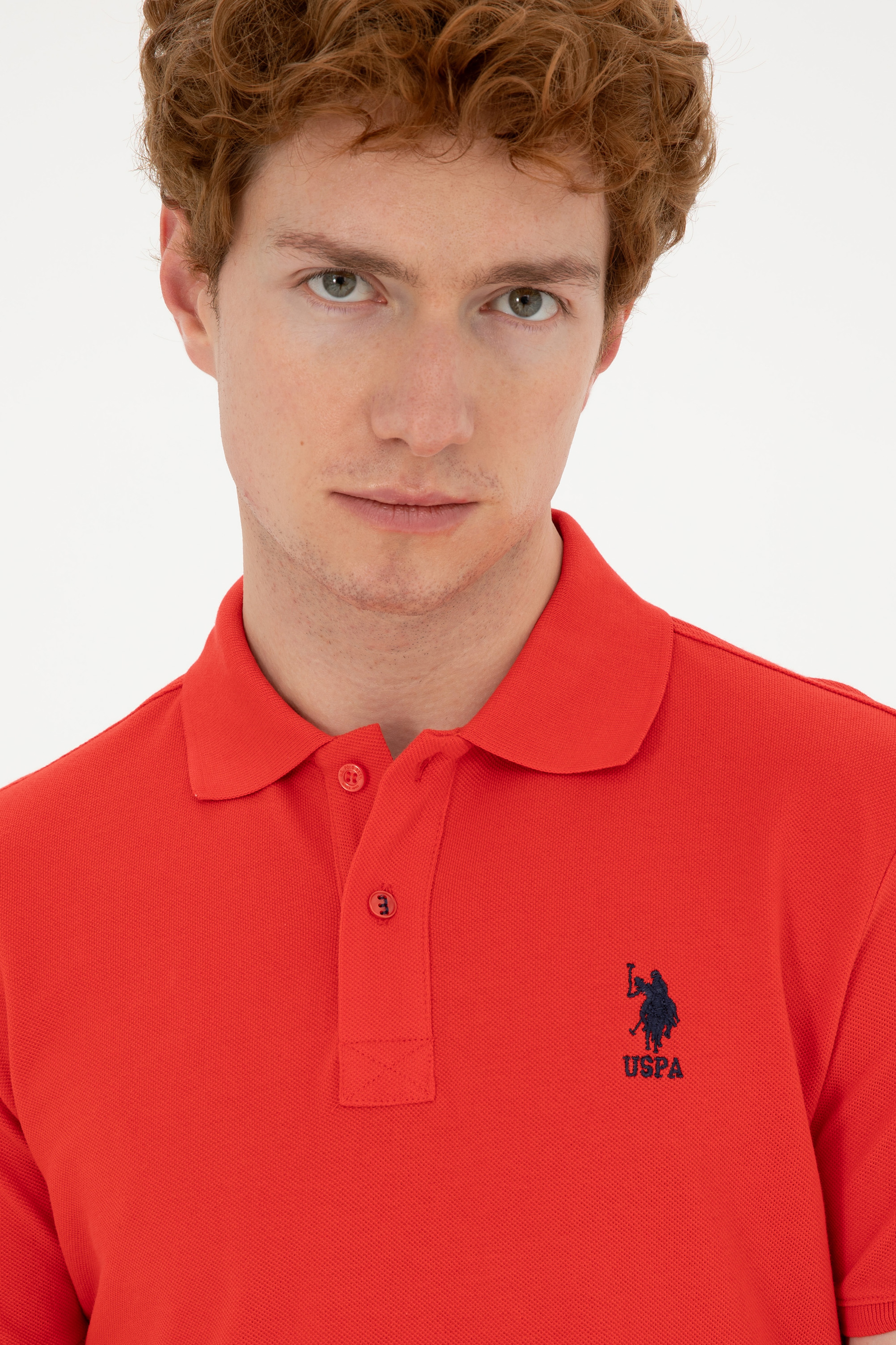 Erkek Slim Fit Polo Yaka Kırmızı Basic Tişört