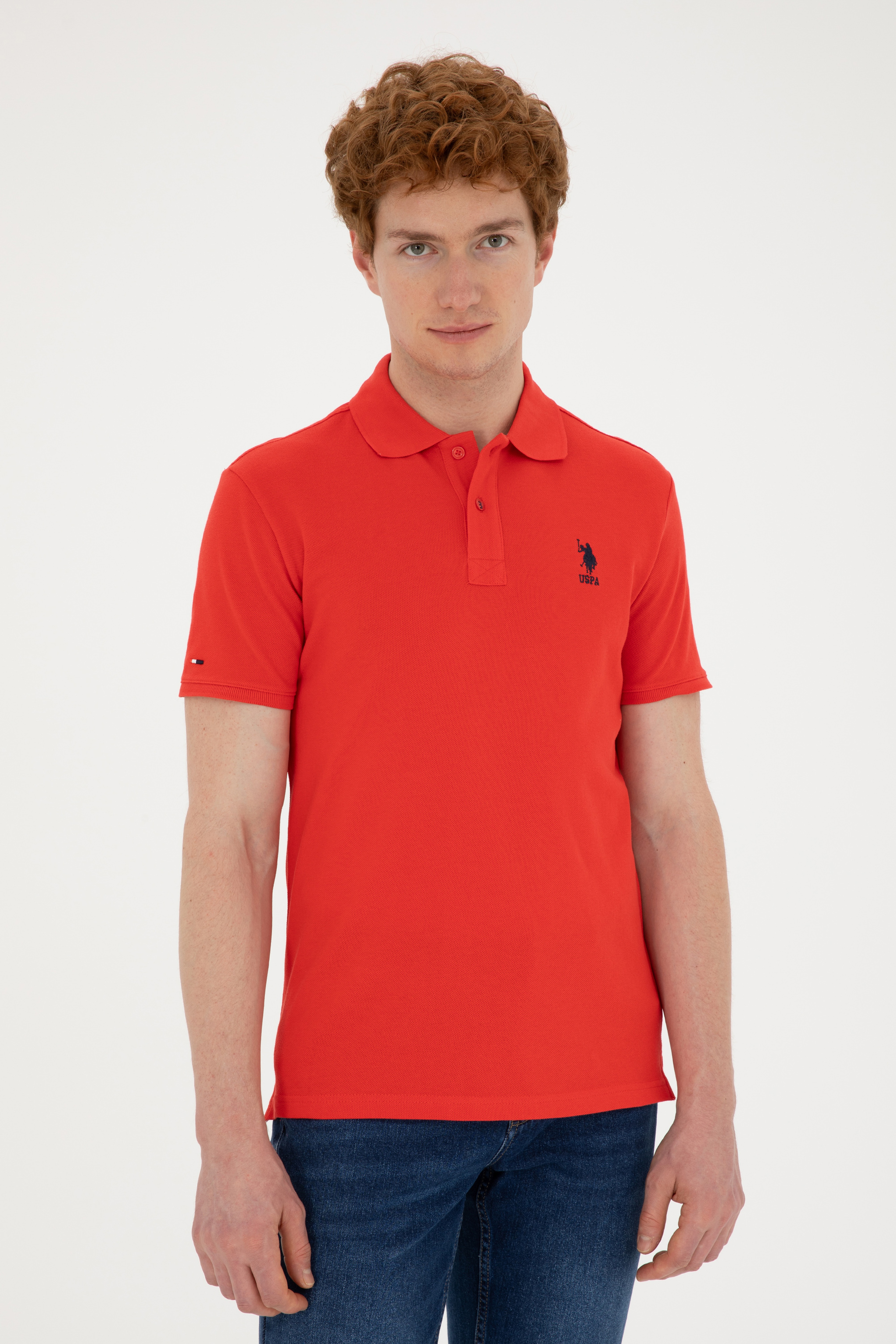 Erkek Slim Fit Polo Yaka Kırmızı Basic Tişört