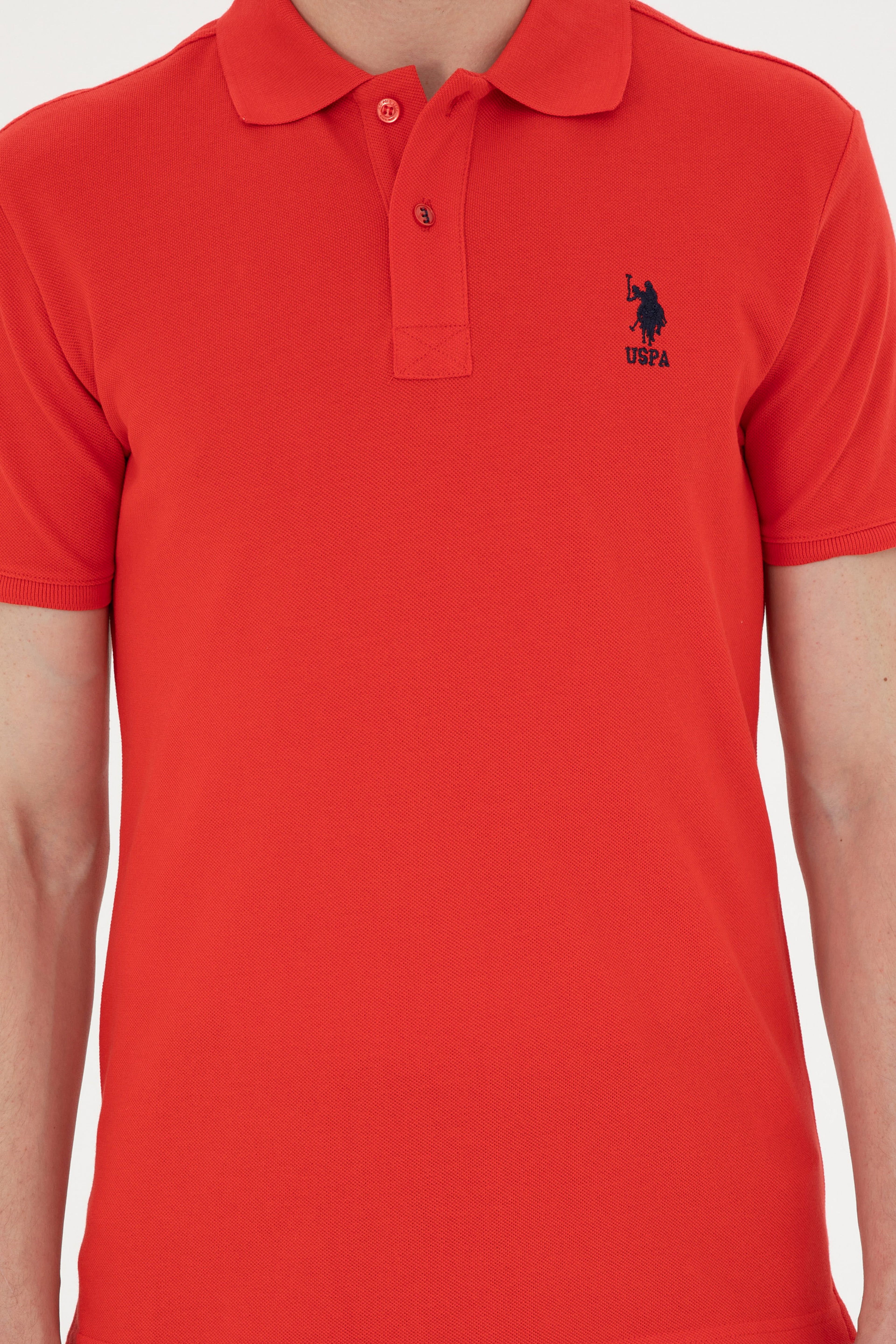 Erkek Slim Fit Polo Yaka Kırmızı Basic Tişört