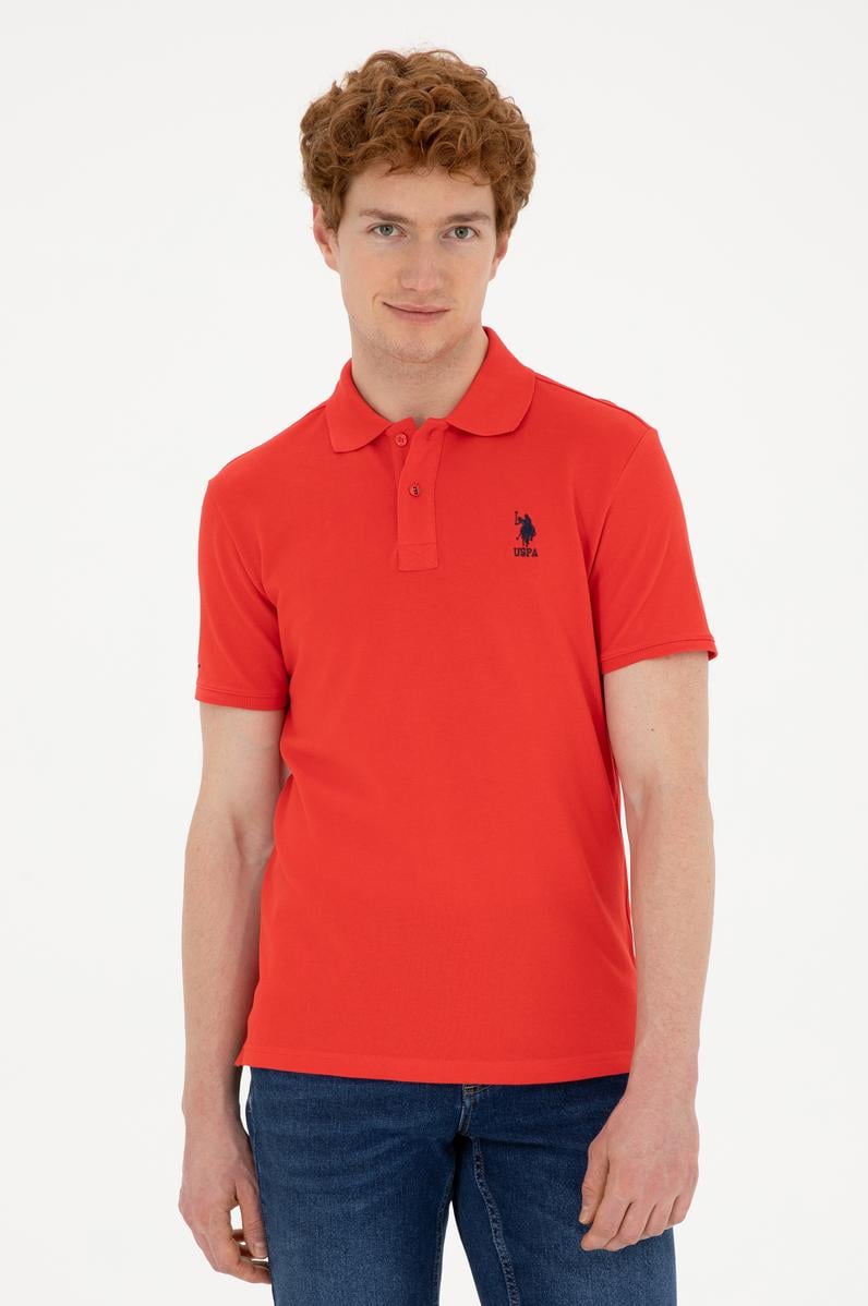 Erkek Slim Fit Polo Yaka Kırmızı Basic Tişört