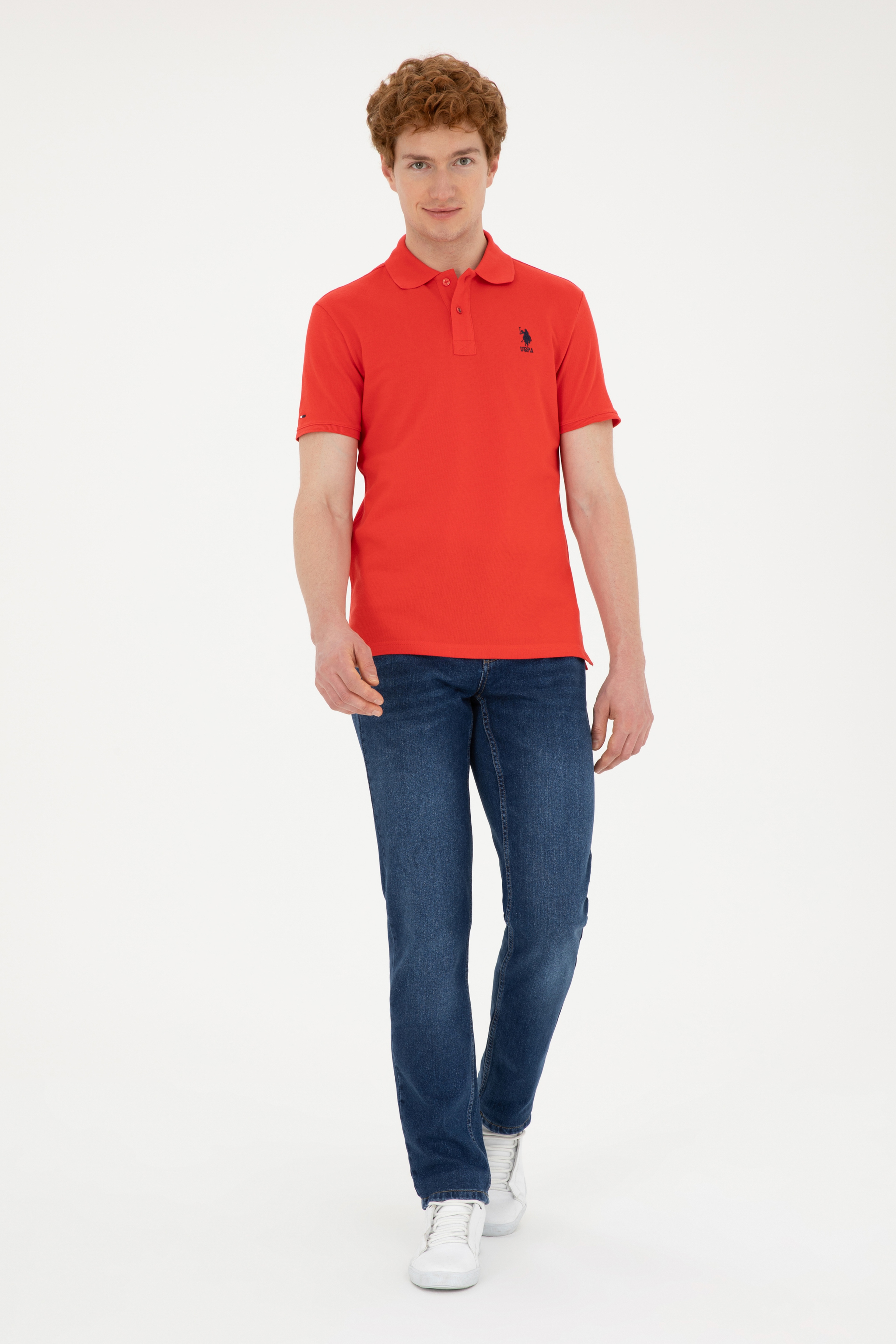Erkek Slim Fit Polo Yaka Kırmızı Basic Tişört