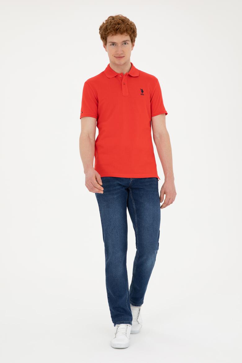 Erkek Slim Fit Polo Yaka Kırmızı Basic Tişört - 50279613127