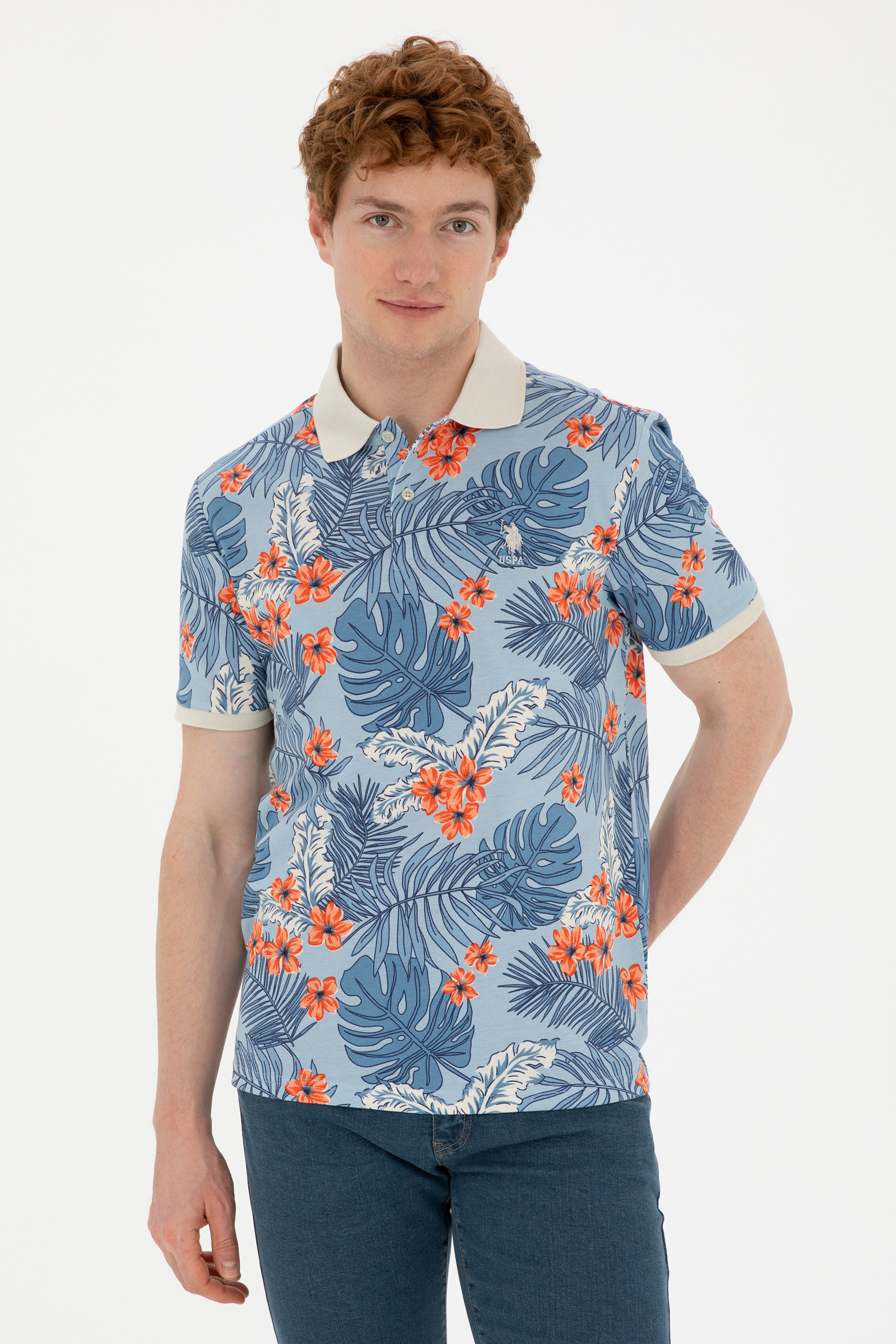 Erkek Oversize Fit Bisiklet Yaka Mavi Tişört - Image 1