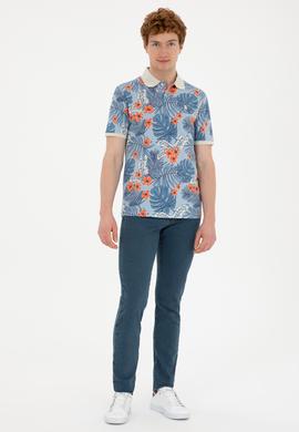 Erkek Oversize Fit Bisiklet Yaka Mavi Tişört - 50289883021