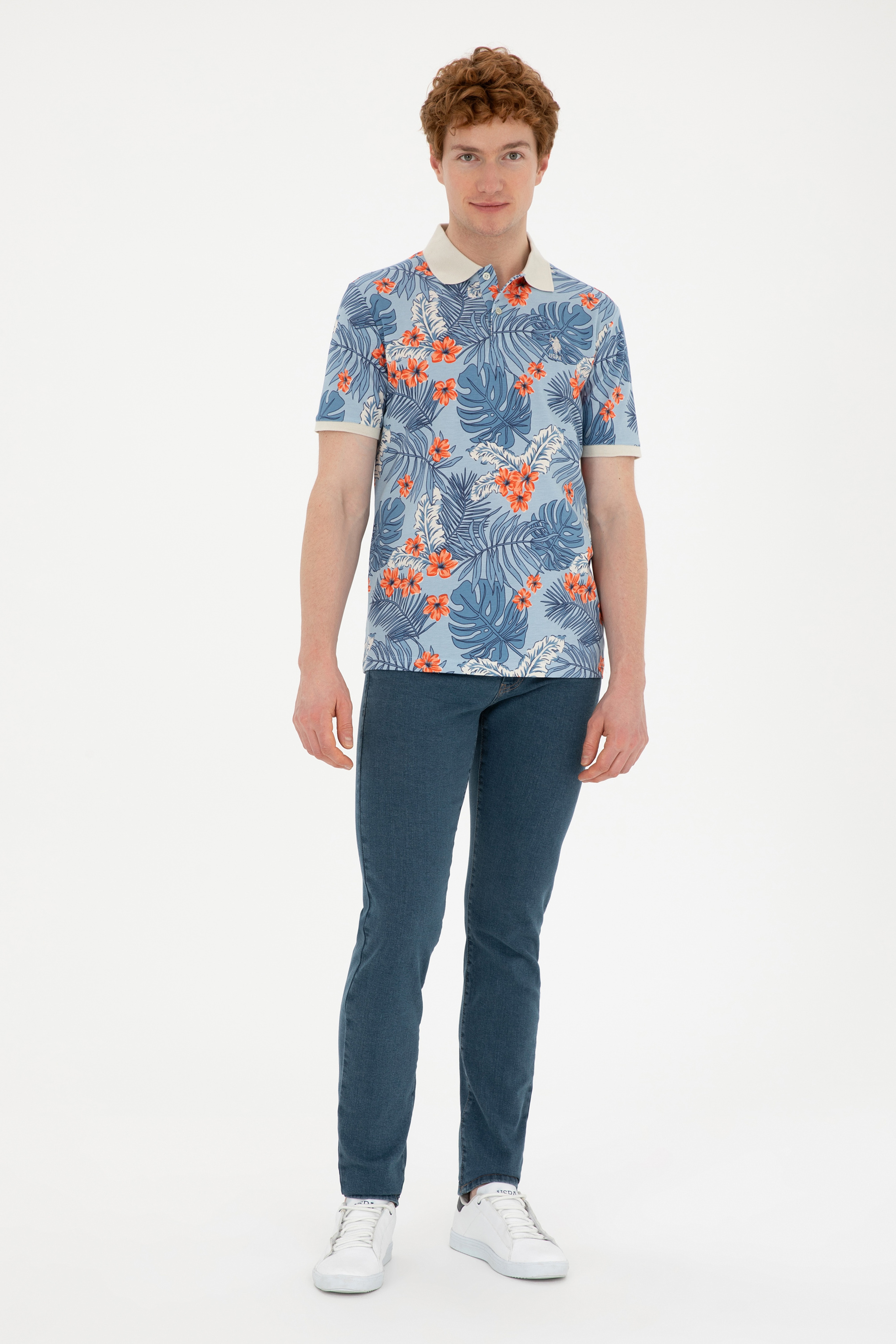 Erkek Oversize Fit Bisiklet Yaka Mavi Tişört - Image 4