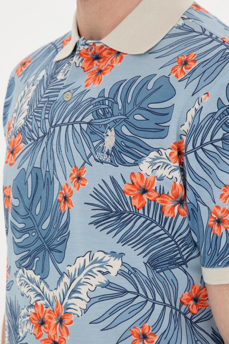 Erkek Oversize Fit Bisiklet Yaka Mavi Tişört - 50289883021