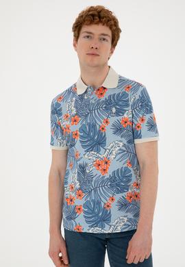 Erkek Oversize Fit Bisiklet Yaka Mavi Tişört - 50289883021