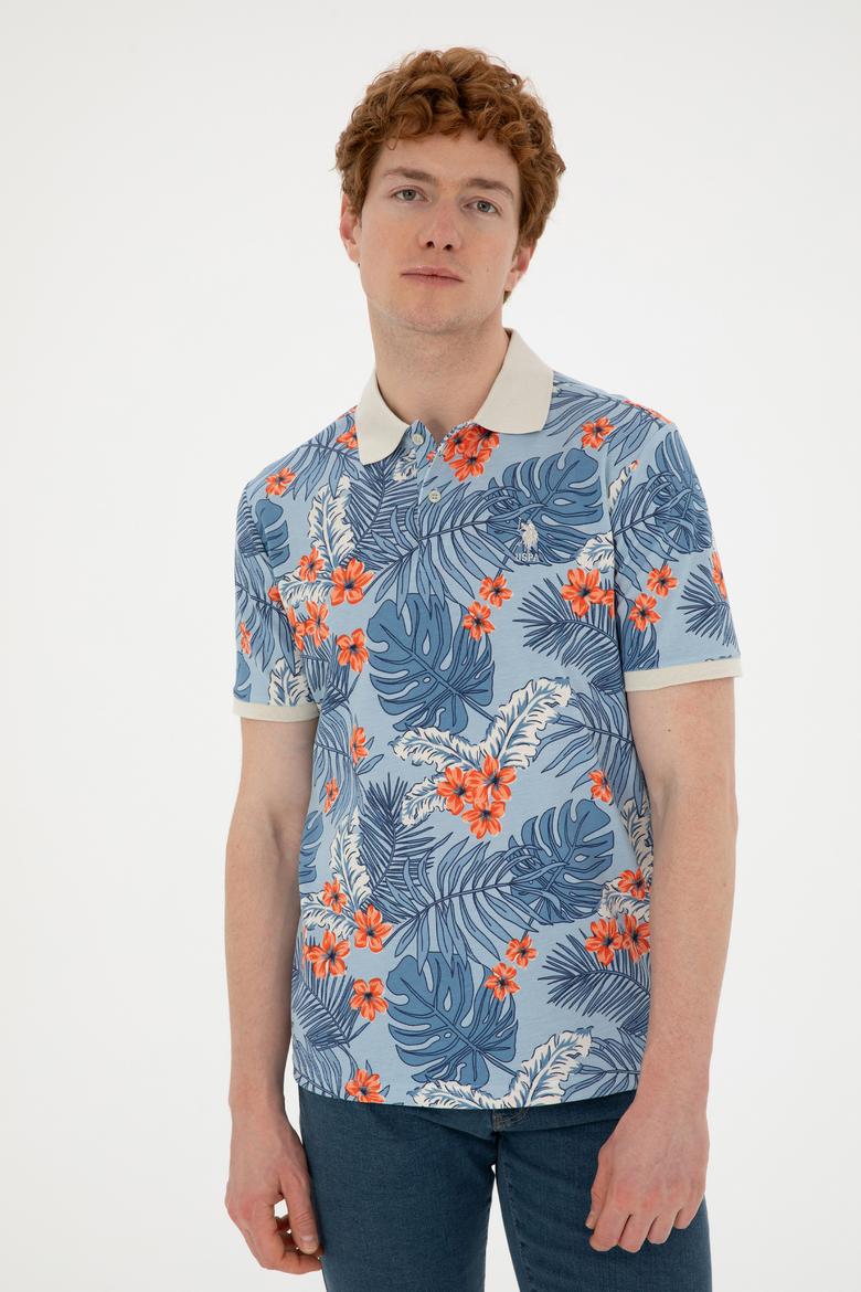 Erkek Oversize Fit Bisiklet Yaka Mavi Tişört - 50289883021