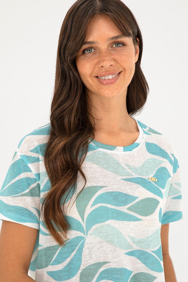 Kadın Mint Bisiklet Yaka Tişört - 50281792012