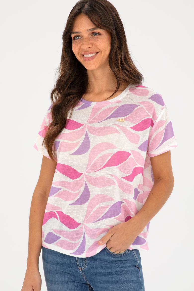 Kadın Lila Bisiklet Yaka Tişört - 50281792019