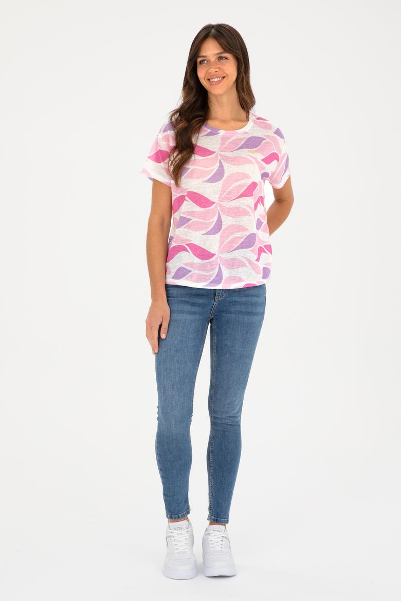 Kadın Lila Bisiklet Yaka Tişört - 50281792019