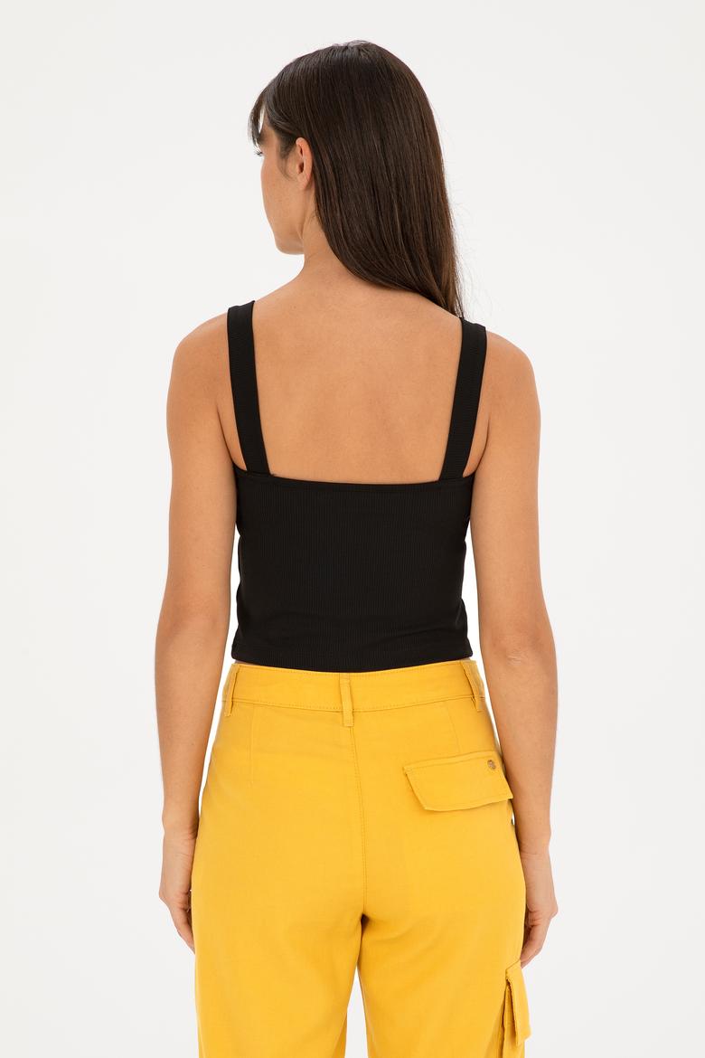 Kadın Siyah Kolsuz Tişört - 50286100021