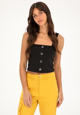 Kadın Siyah Kolsuz Tişört - 50286100021