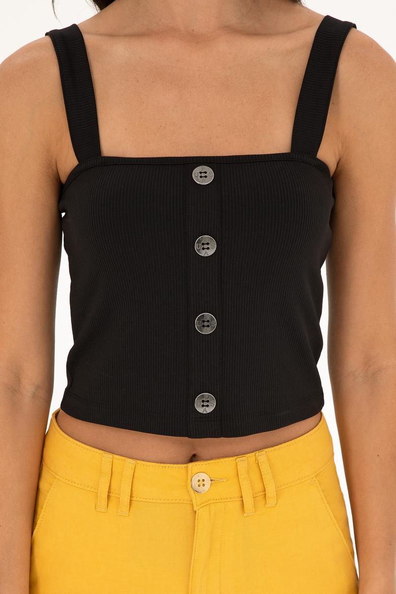 Kadın Siyah Kolsuz Tişört - 50286100021