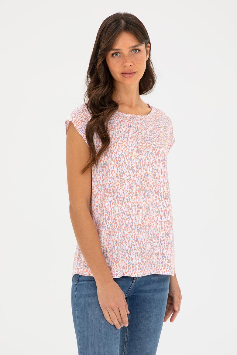 Kadın Somon Bisiklet Yaka Kısa Kollu Bluz