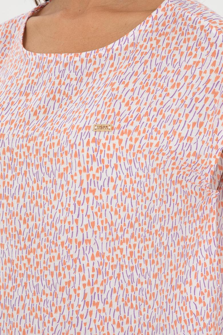 Kadın Somon Bisiklet Yaka Kısa Kollu Bluz - 50280956028