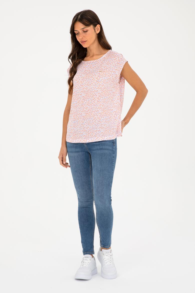 Kadın Somon Bisiklet Yaka Kısa Kollu Bluz - 50280956028