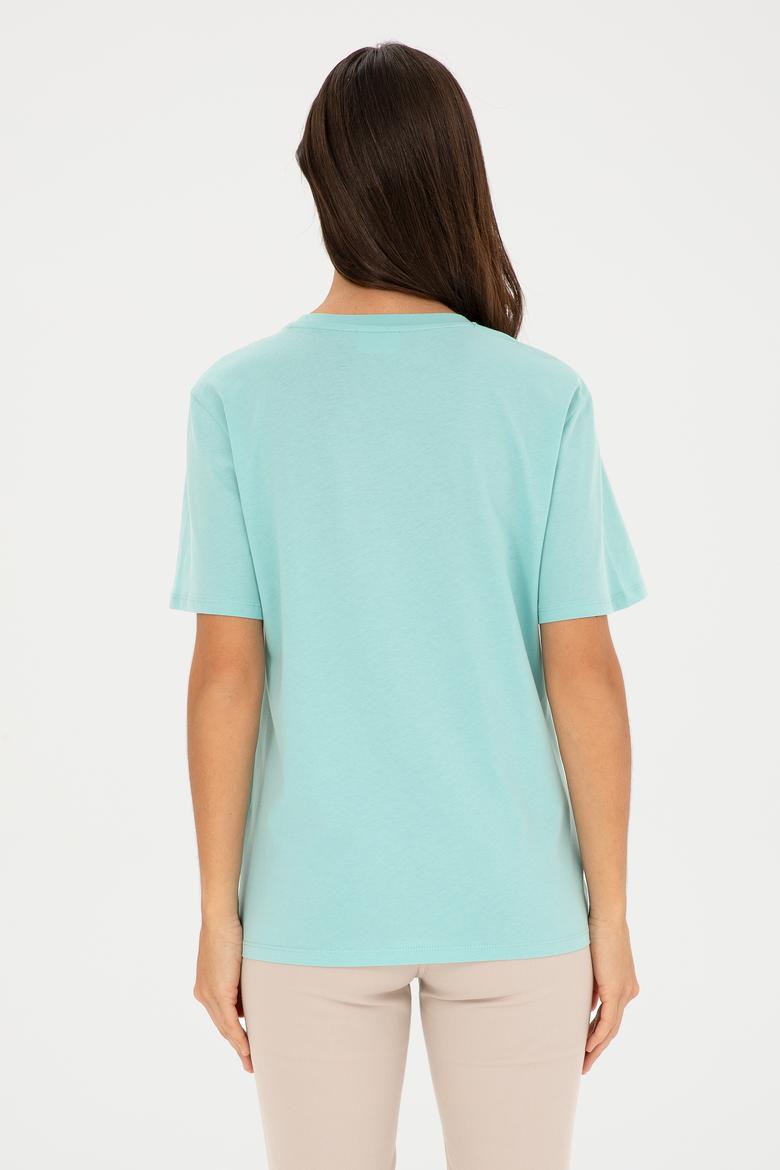 Kadın Su Yeşili Basic Bisiklet Yaka Tişört - 50280020045