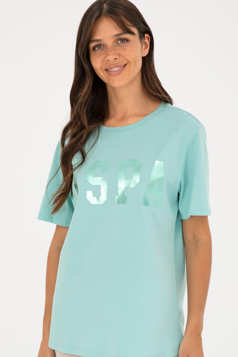 Kadın Su Yeşili Basic Bisiklet Yaka Tişört - 50280020045