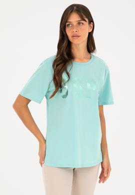 Kadın Su Yeşili Basic Bisiklet Yaka Tişört - 50280020045