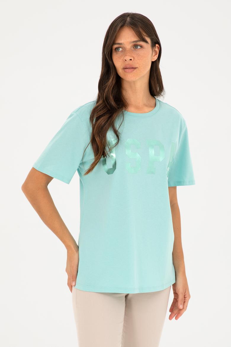 Kadın Su Yeşili Basic Bisiklet Yaka Tişört