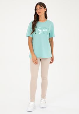 Kadın Su Yeşili Basic Bisiklet Yaka Tişört - 50280020045