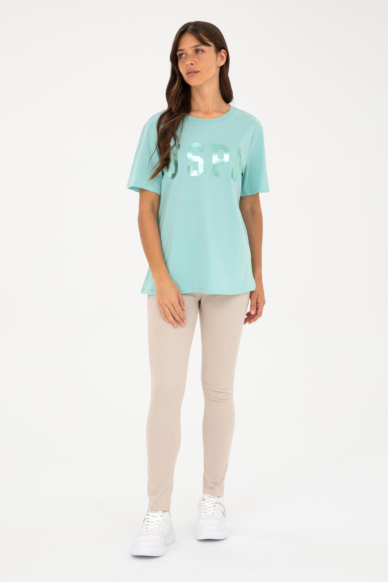 Kadın Su Yeşili Basic Bisiklet Yaka Tişört - 50280020045